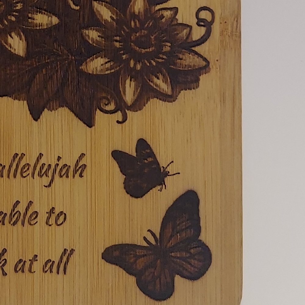 Wooden Religious Plaque with Cross and Butterflies - Natural Bamboo - Picture 3 of 3